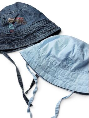 Vintage Trois Moutons Wash Denim Surf & Clément Sky Blue Bucket Hat Duo 2T-3T